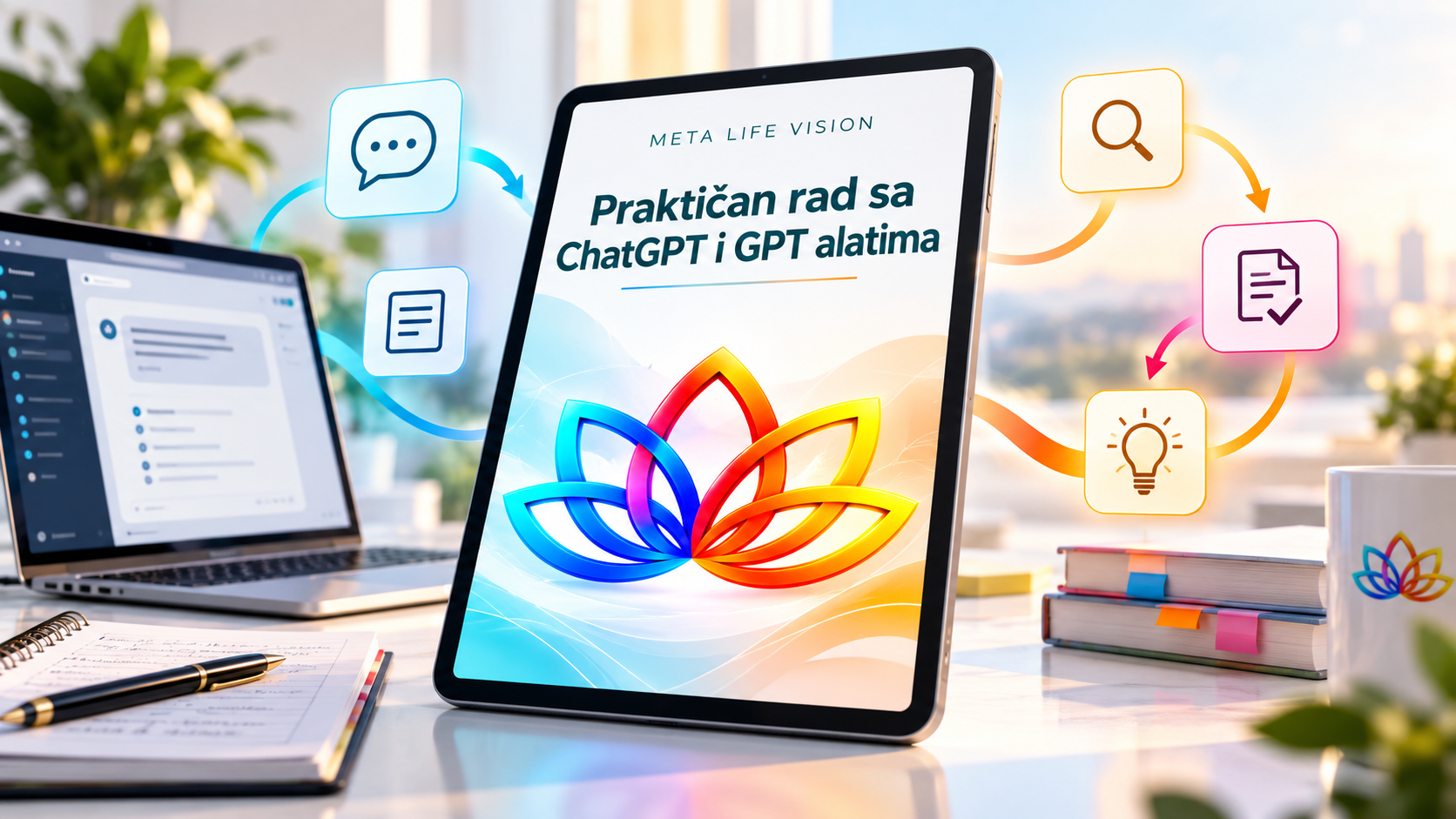 Meta Life Vision ChatGPT kurs prikazan na tabletu u radnom okruženju