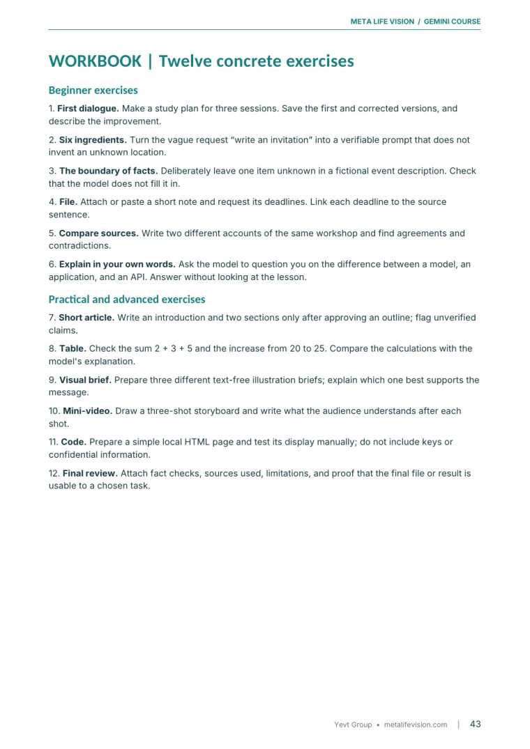 Workbook and practical tasks — course page preview