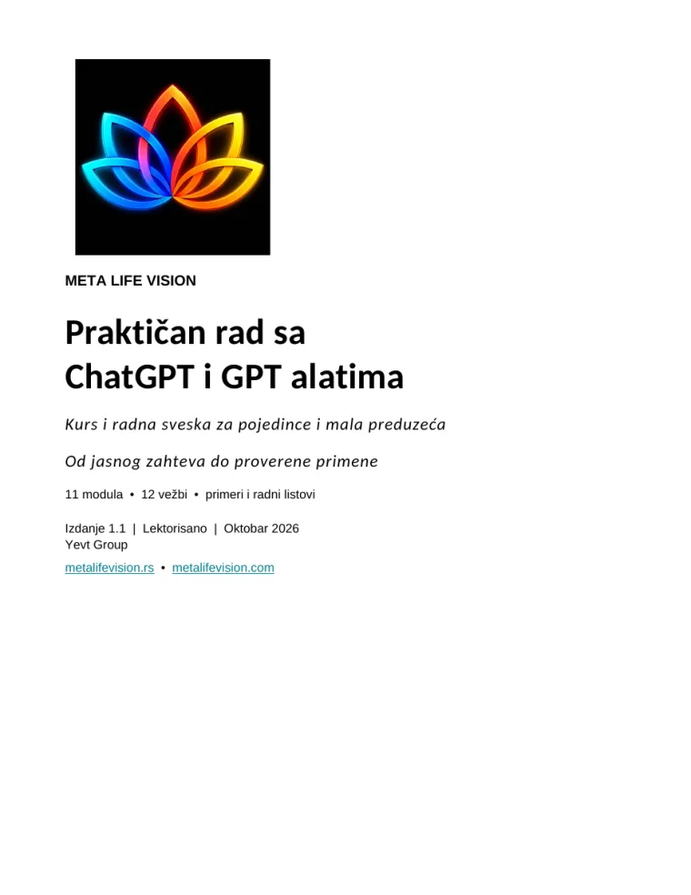 Naslovna strana — pregled strane kursa